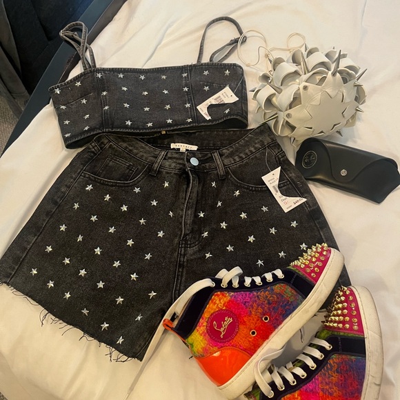Baevely Pants - Star-Studded Black Denim Set by Baevely